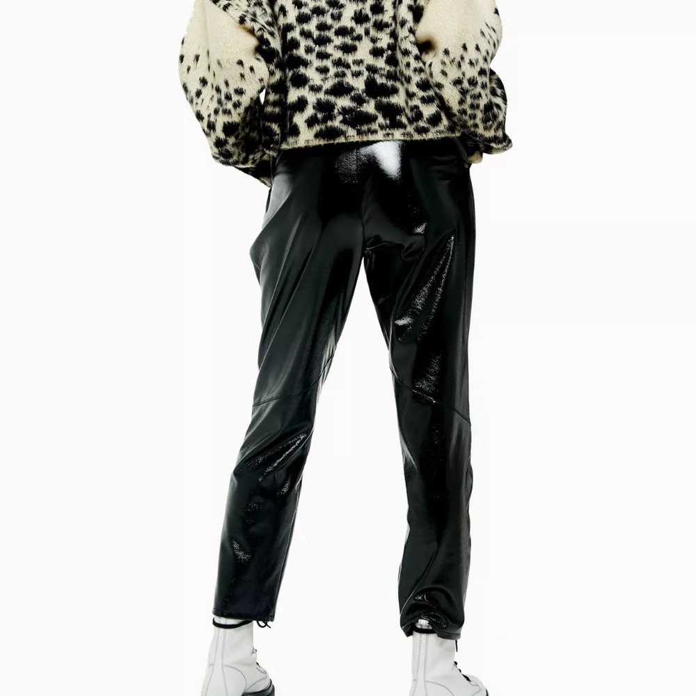 TALL Black Cracked Faux Leather Vinyl Peg Trousers